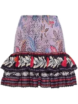 Юбка с оборками и цветочным принтом FARM Rio, фиолетовый