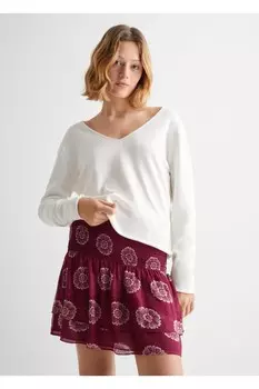 Юбка с оборками и сборками Mango, бордовый