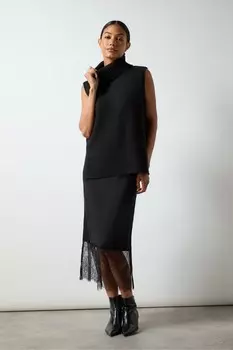 Юбка с отделкой из крепового кружева Ro&Zo, черный