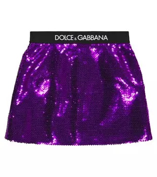 Юбка с пайетками и логотипом Dolce&Gabbana, белый
