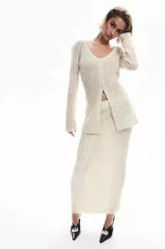 Юбка с пайетками из смеси мохера H&M, бежевый