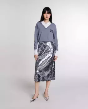 Юбка с пайетками Maje, серый
