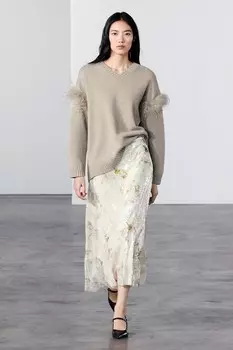 Юбка с пайетками ZARA, экрю/желтый