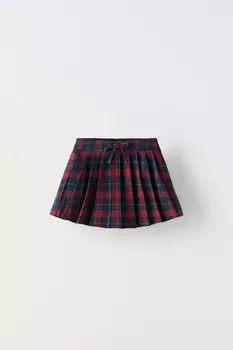 Юбка с плиссировкой в форме check box ZARA, красный/черный