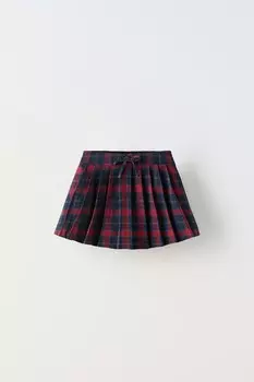 Юбка с плиссировкой в форме check box ZARA, красный/черный