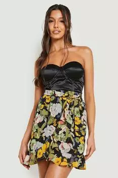 Юбка с поясом и цветочным поясом Boohoo, нави