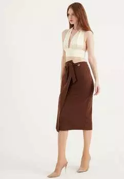 Юбка с поясом и разрезом Herita, коричневый
