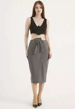 Юбка с поясом и разрезом Herita, серый