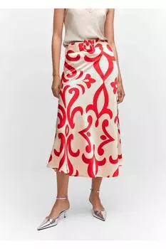 Юбка с поясом и узором Mango, белый