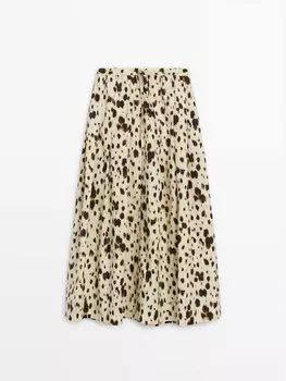 Юбка с принтом и кулиской Massimo Dutti, бежевый