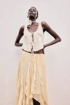 Юбка с принтом и оборками ZARA, светло-бежевый