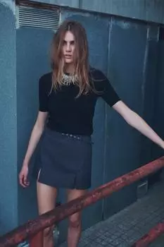 Юбка с разрезами и поясом ZARA, индиго