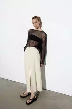 Юбка с разрезом ZARA, экру