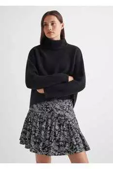 Юбка с рюшами и узором Mango, черный