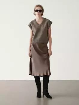 Юбка с струящейся кружевной отделкой Massimo Dutti, черный