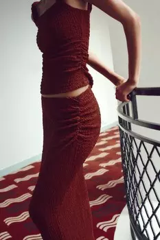 Юбка с текстурной драпированной декорацией ZARA, бордовый
