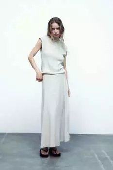 Юбка с волонами с металлической нитью ZARA, серебряный