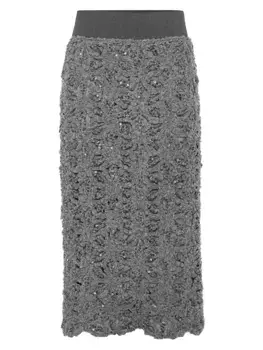Юбка с вышивкой Dazzling Flowers из технической шерсти из натуральной шерсти Brunello Cucinelli, серый