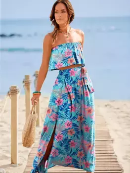 Юбка с высоким разрезом Lascana, голубой