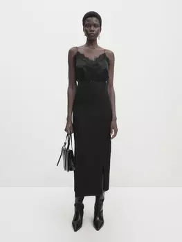 Юбка с высокой посадкой с разрезами Massimo Dutti, черный