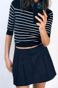 Юбка с вытонами передней части ZARA, темно-синий