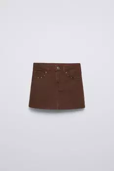 Юбка с заклёпками ZARA, коричневый