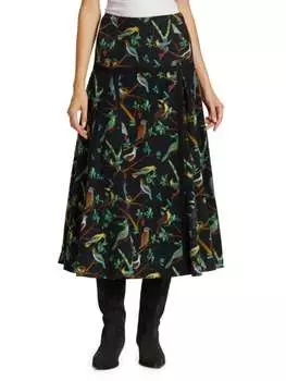 Юбка с заниженной талией и принтом птиц KENZO Black
