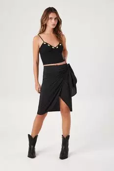 Юбка с запахом и завязками на подоле-тюльпане Forever 21, черный