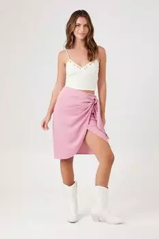 Юбка с запахом и завязками на подоле-тюльпане Forever 21, розовый