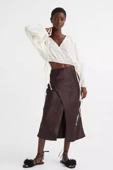 Юбка с запахом из атласа H&amp;M, темно коричневый