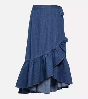 Юбка с запахом из хлопкового шамбре с оборками POLO RALPH LAUREN, синий