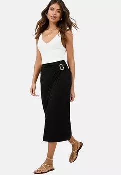 Юбка с запахом REGULAR FIT - TRIM DETAIL RUCHED MIDI - A-line skirt Lipsy, черный
