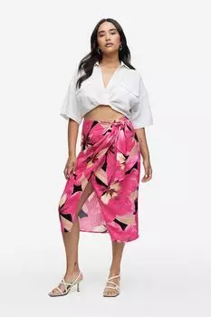 Юбка с запахом спереди из смеси льна H&M, вишневый/орхидеи