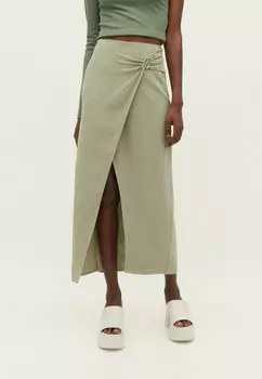 Юбка с запахом Stradivarius, зеленый