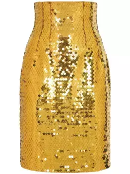 Юбка с завышенной талией и пайетками DOLCE & GABBANA, желтый