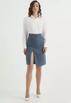 Юбка с завышенной талией и разрезом Herita, синий