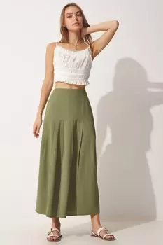 Юбка с завышенной талией и вырезом Happiness Istanbul, зеленый