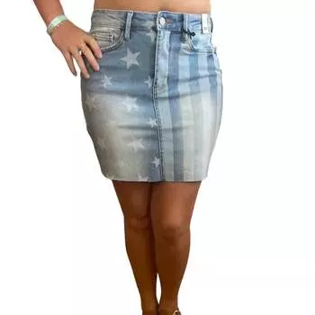 Юбка с завышенной талией, выбеленная, с узором «звезды и полосы», синего цвета Judy Blue