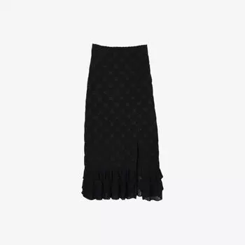 Юбка Sandro с рюшами по подолу и высокой посадкой, черный