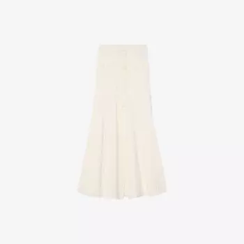 Юбка Sandro с высоким поясом и ажурной вязкой, экрю