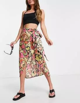 Юбка-саронг миди с запахом и абстрактным принтом ASOS DESIGN