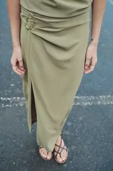 Юбка-саронг с пряжкой ZARA, светлый хаки