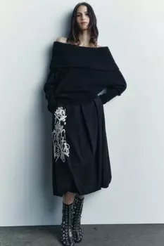 Юбка-шар с вышивкой ZARA, черный