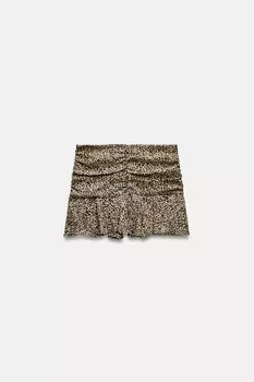 Юбка-шорб с оборкой ZARA, цвет leopard