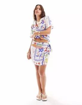 Юбка-шорты ASOS DESIGN с запахом и мозаичным фруктовым принтом