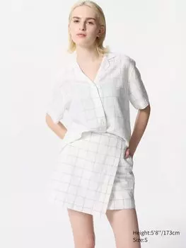 Юбка-Шорты из льняной смеси (клетчатая ткань) Uniqlo, белый
