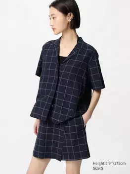 Юбка-Шорты из льняной смеси (клетчатая ткань) Uniqlo, синий