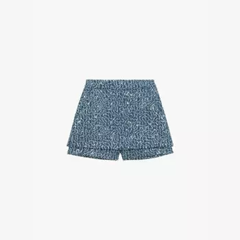 Юбка-Шорты из твида с высокой посадкой, украшенная пайетками Maje, синий