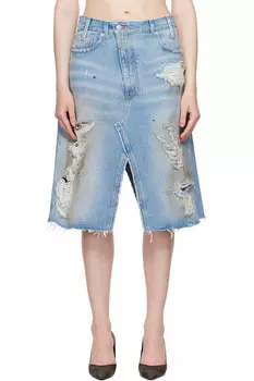 Юбка-шорты миди в стиле distressed Mm6 Maison Margiela, синий