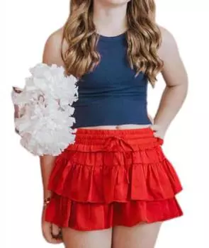 Юбка-шорты с оборками и присборенной талией в красном цвете day + moon